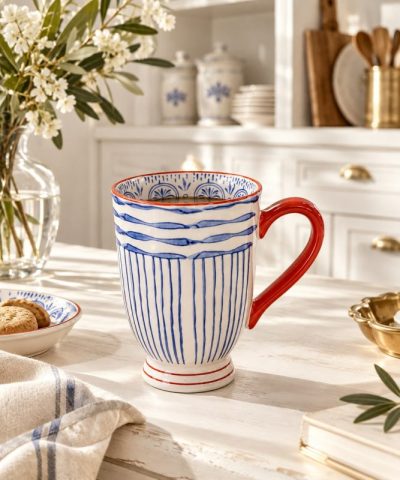 Taza cerámica asa roja
