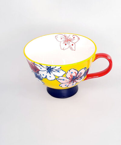 TAZA FLORES FONDO AMARILLO