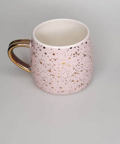 TAZA MANGO Y BRILLOS DORADOS FONDO ROSA