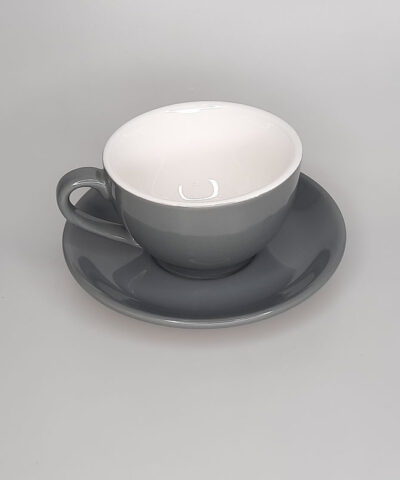 TAZA Y PLATO DESAYUNO GRIS