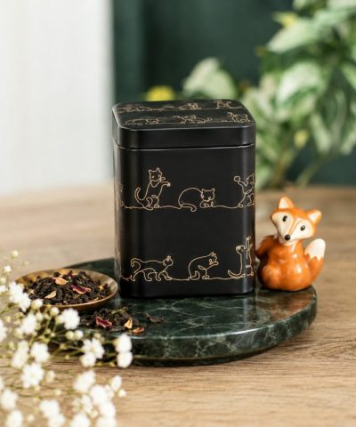 Lata Cuadrada Gatos Negro y Oro