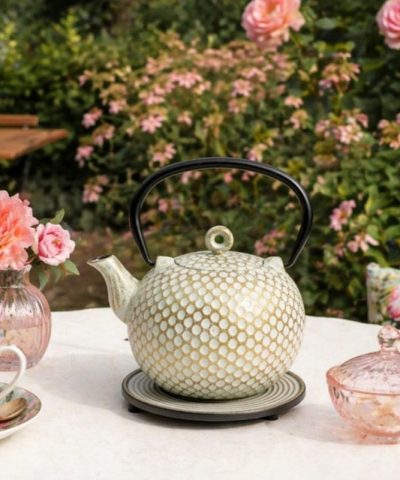 Tetera Hierro Fundido Oro Blanco