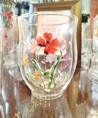 Vaso Alto Doble Pared Cristal Flores