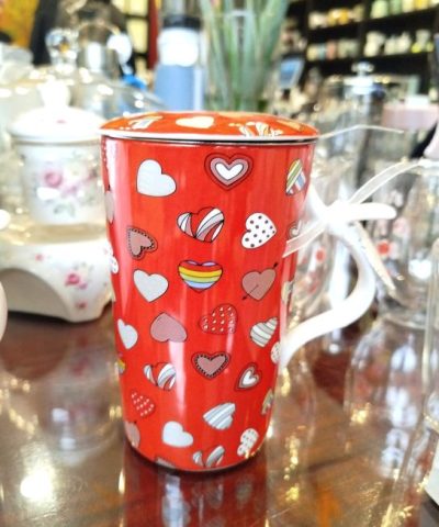 Taza Alta Corazones Fondo Rojo