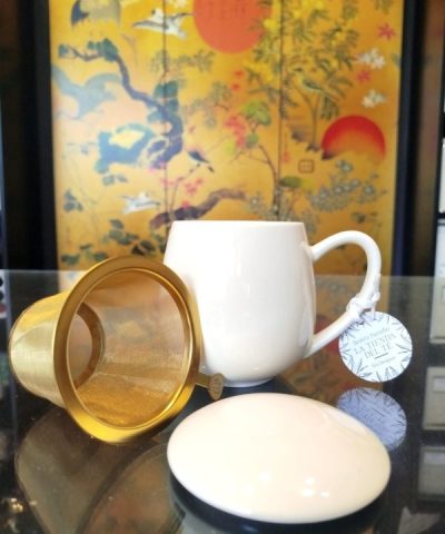 Taza Puchero Con Filtro Dorado Blanca