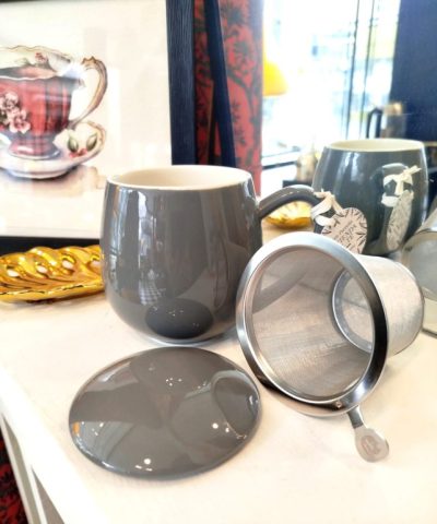 Taza Con Filtro Puchero Brillo Gris