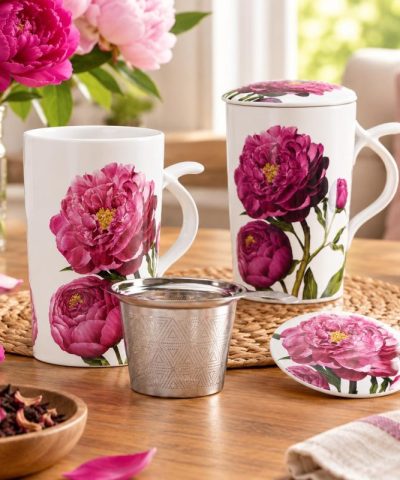 Taza Alta con Filtro Peonías