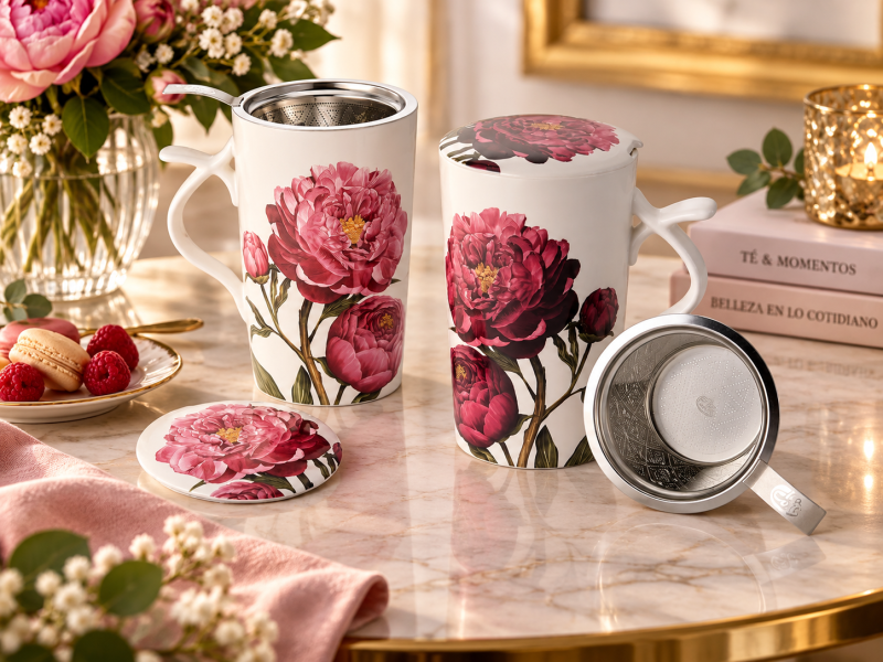 Taza con Filtro Peonías